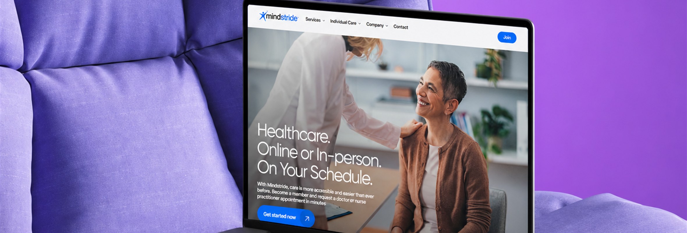 The MindStride website open on a laptop