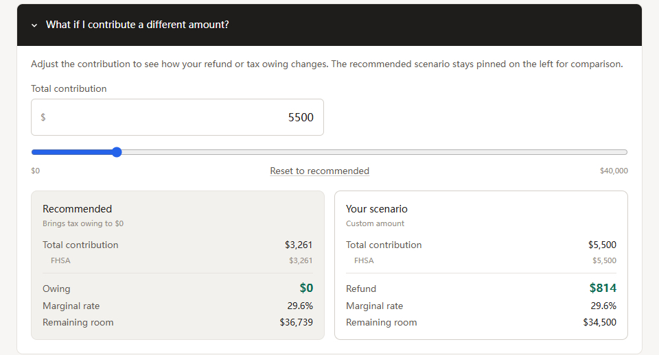 Recommended plan and a custom $5,500 scenario shown side by side